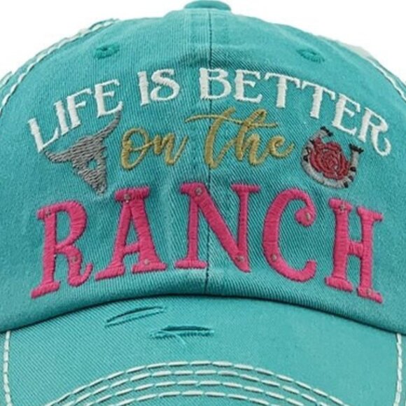 KBETHOS Distressed Life Is Better On The Ranch Embroidered Ball Cap Hat NWT - Picture 2 of 3